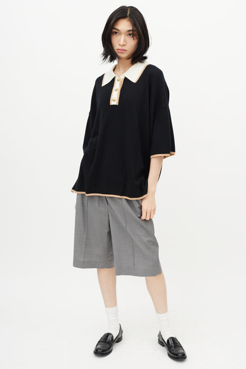 Loulou Studio Black 
White Knit Oversized Polo