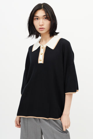 Loulou Studio Black 
White Knit Oversized Polo