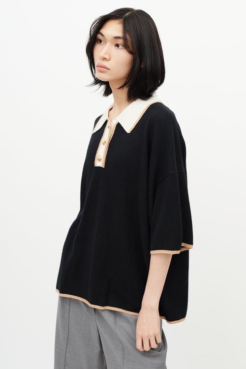 Loulou Studio Black 
White Knit Oversized Polo