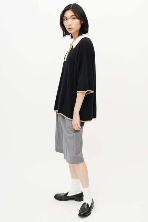 Loulou Studio Black 
White Knit Oversized Polo