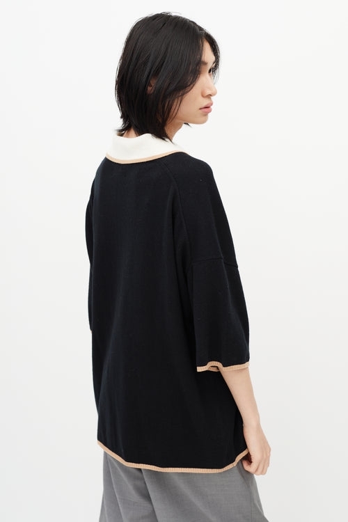 Loulou Studio Black 
White Knit Oversized Polo