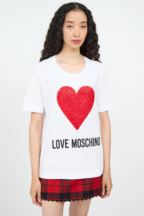 Moschino White 
Red Heart Logo T-shirt