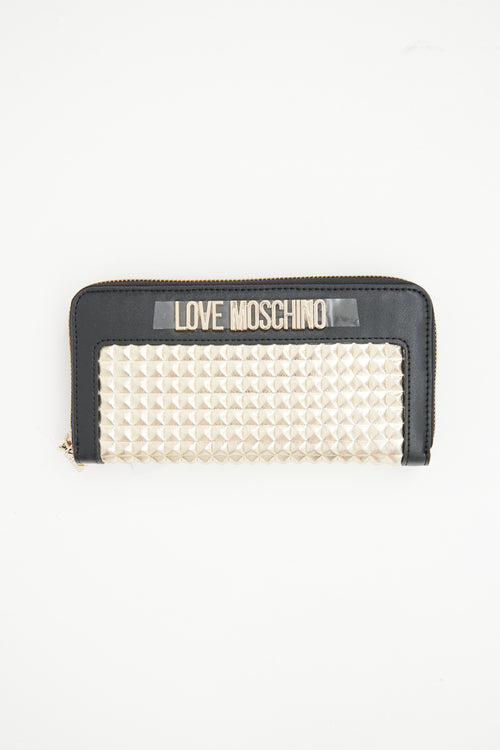 Moschino Black 
Gold Quilted Leather Wallet