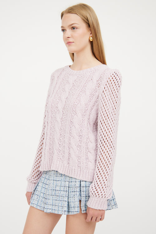 LoveShackFancy Pink Metallic Cable Knit Sweater