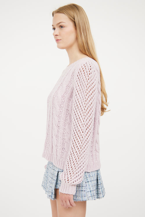 LoveShackFancy Pink Metallic Cable Knit Sweater