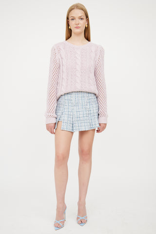 LoveShackFancy Pink Metallic Cable Knit Sweater