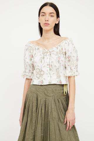 LoveShackFancy Floral Eyelet Puff Sleeve Blouse