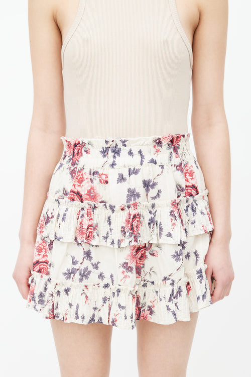 LoveShackFancy Cream 
Multi Floral Print Mini Skirt