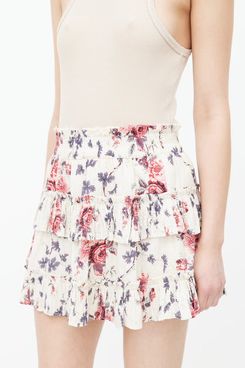 LoveShackFancy Cream 
Multi Floral Print Mini Skirt