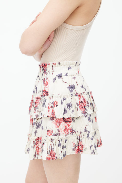 LoveShackFancy Cream 
Multi Floral Print Mini Skirt