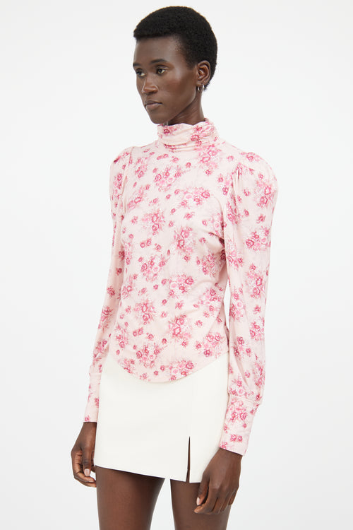 LoveShackFancy Pink Floral High neck Top