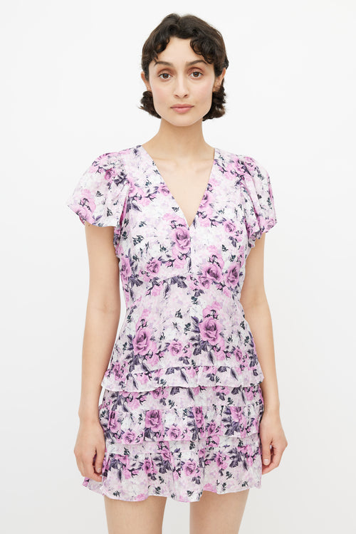 LoveShackFancy Purple Floral Ruffle Dress