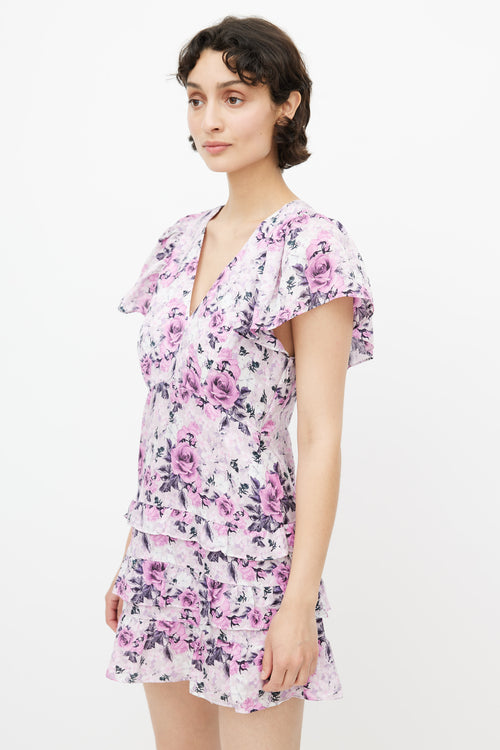 LoveShackFancy Purple Floral Ruffle Dress