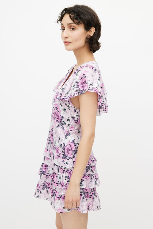 LoveShackFancy Purple Floral Ruffle Dress