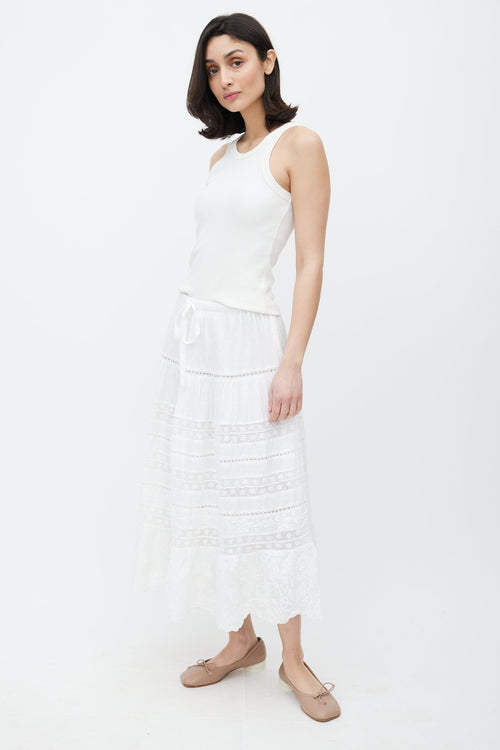 LoveShackFancy White Cotton 
Lace Donna Skirt