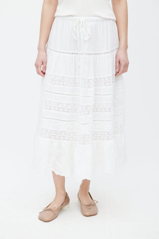 LoveShackFancy White Cotton 
Lace Donna Skirt