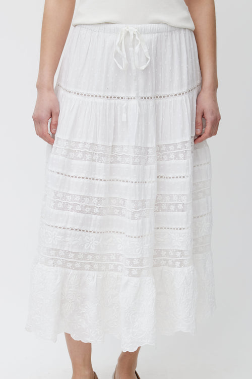 LoveShackFancy White Cotton 
Lace Donna Skirt