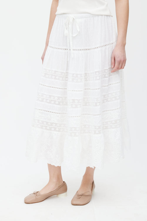 LoveShackFancy White Cotton 
Lace Donna Skirt