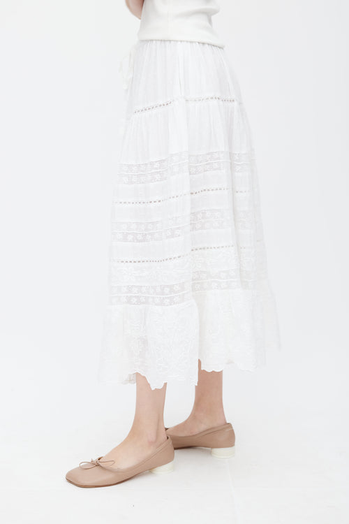 LoveShackFancy White Cotton 
Lace Donna Skirt