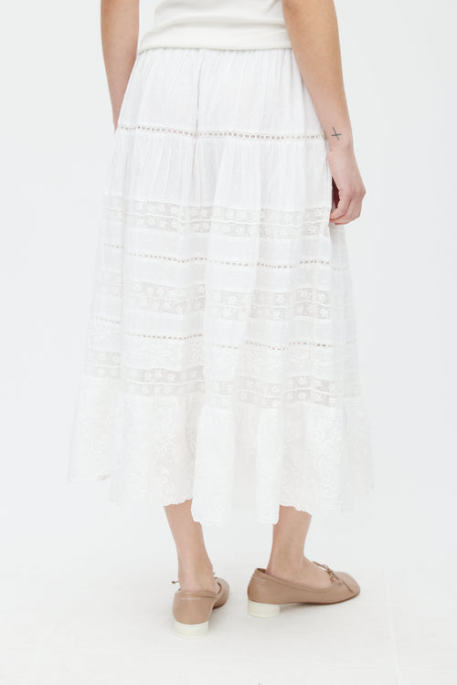 LoveShackFancy White Cotton 
Lace Donna Skirt