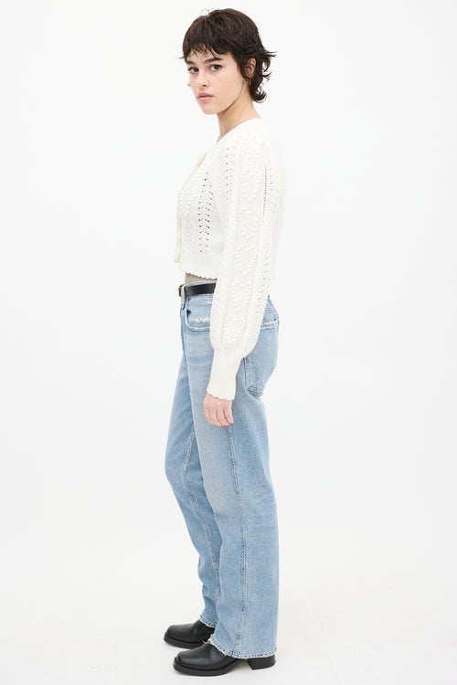 LoveShackFancy White Knit Cropped Heart Cardigan