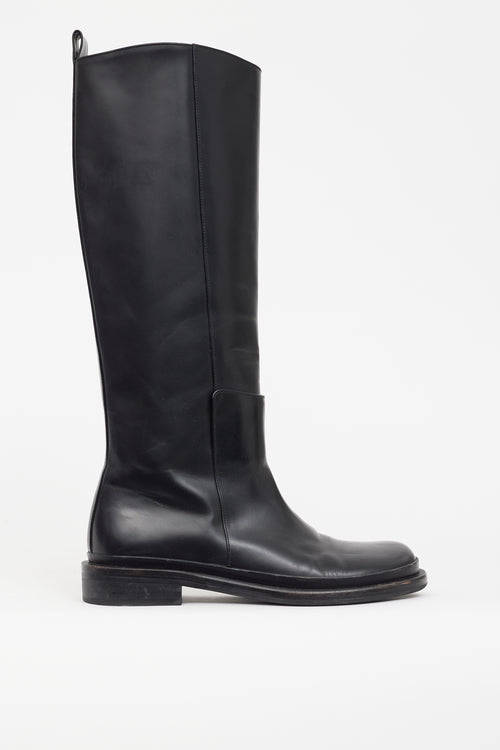 Low Classic Black Leather Knee High Riding Boot