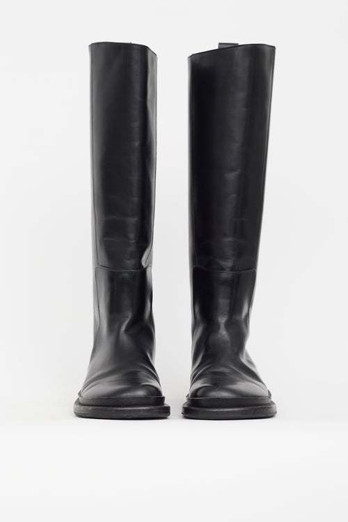 Low Classic Black Leather Knee High Riding Boot