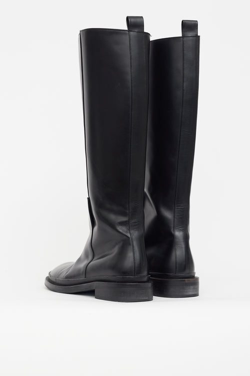 Low Classic Black Leather Knee High Riding Boot