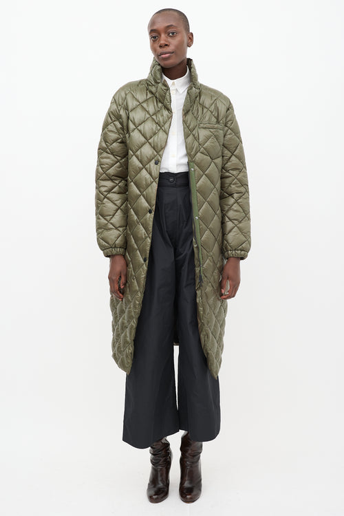 Luxton Green Quilted Nylon Curve Coat