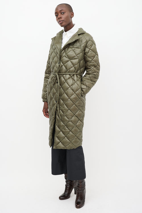 Luxton Green Quilted Nylon Curve Coat