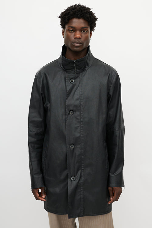 M0851 Black Waxed Denim Coat