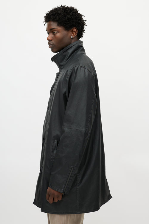 M0851 Black Waxed Denim Coat