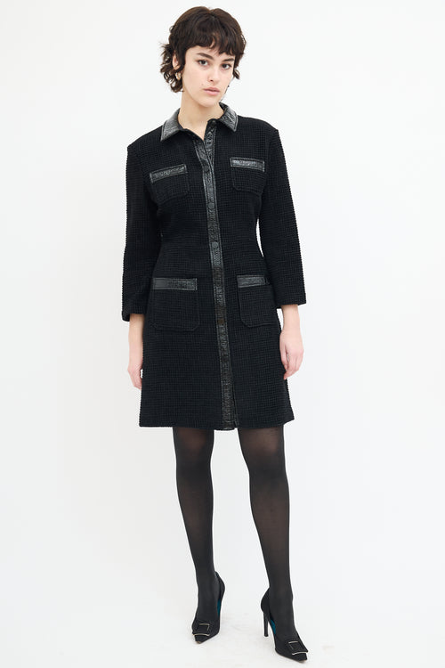 Maje Black Boucle Tweed 
Vinyl Mini Dress