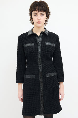 Maje Black Boucle Tweed 
Vinyl Mini Dress