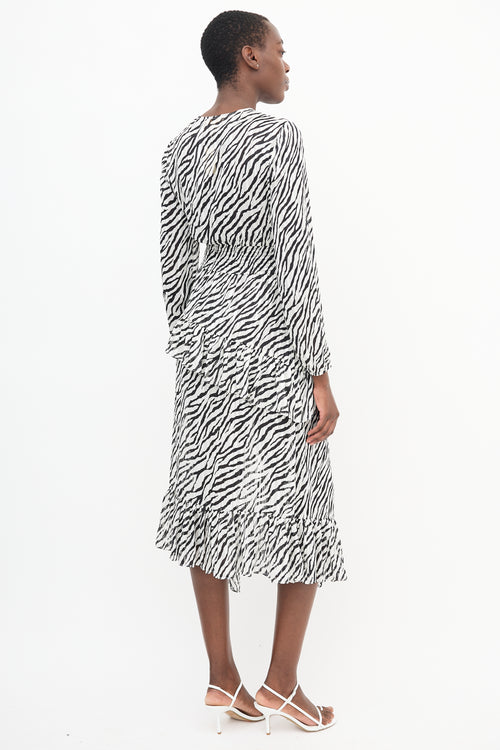 Maje White 
Black Printed Ruffle Dress