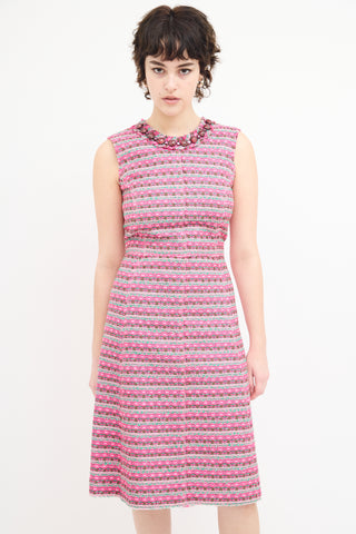 Marc Jacobs Pink 
Green Tweed Embellished Dress