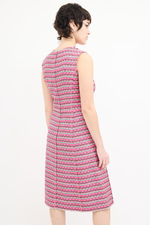 Marc Jacobs Pink 
Green Tweed Embellished Dress