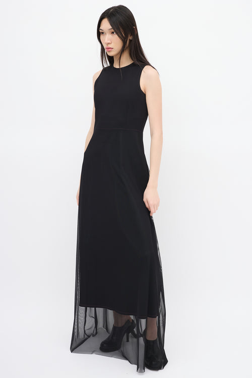 Marie Saint Pierre Black Mesh Overlay Maxi Dress