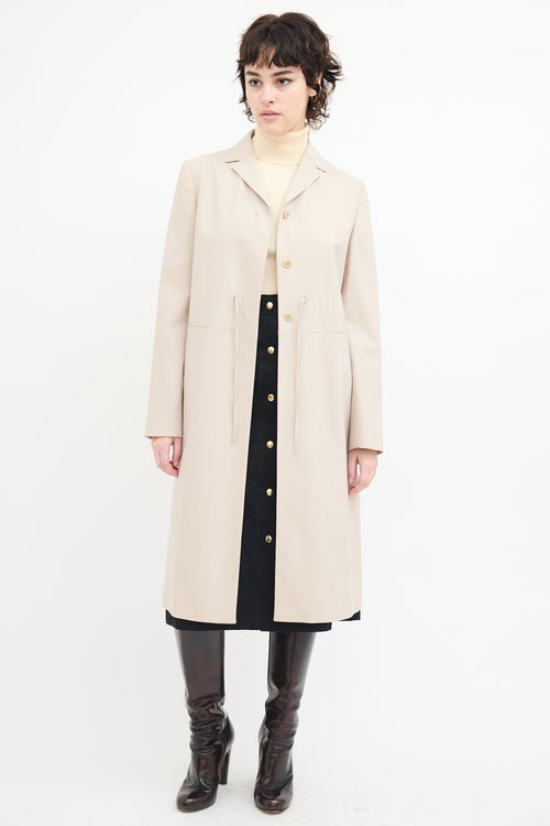 Marlowe Beige Wool Drawstring Mid Length Coat