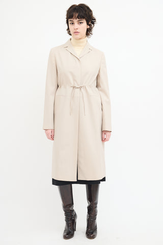 Marlowe Beige Wool Drawstring Mid Length Coat