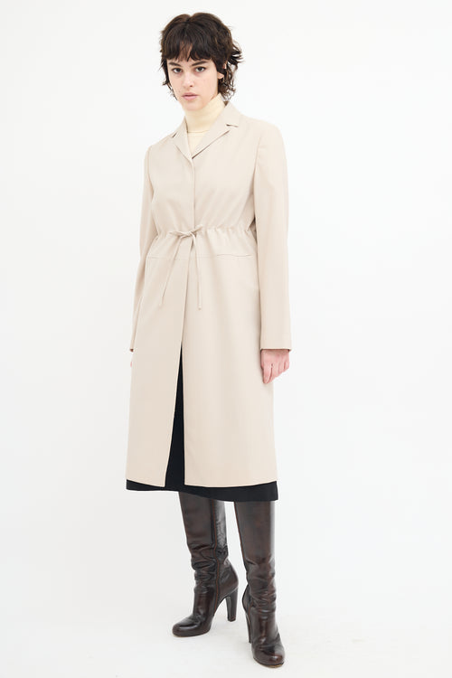 Marlowe Beige Wool Drawstring Mid Length Coat