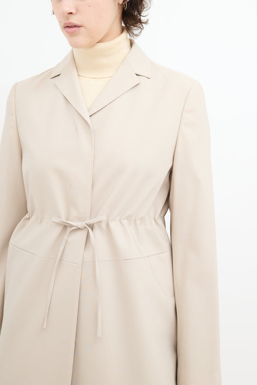 Marlowe Beige Wool Drawstring Mid Length Coat