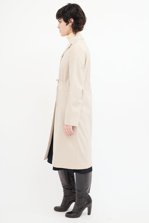 Marlowe Beige Wool Drawstring Mid Length Coat