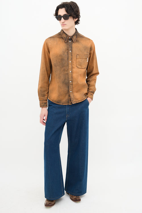 Marni Orange 
Black Acid Wash Denim Shirt