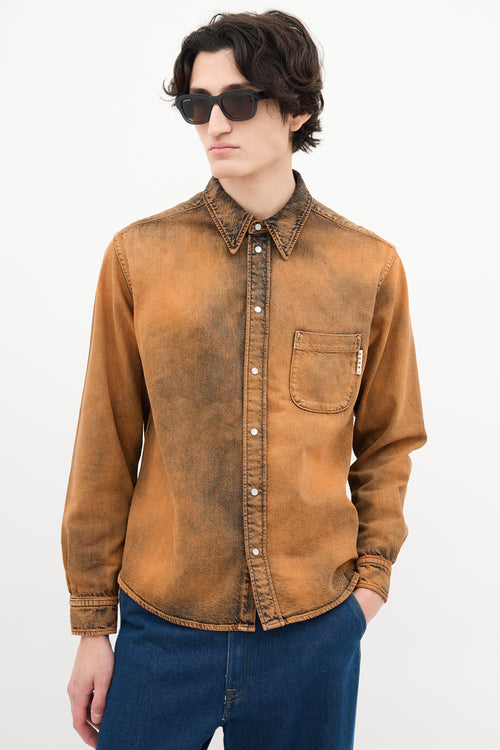 Marni Orange 
Black Acid Wash Denim Shirt