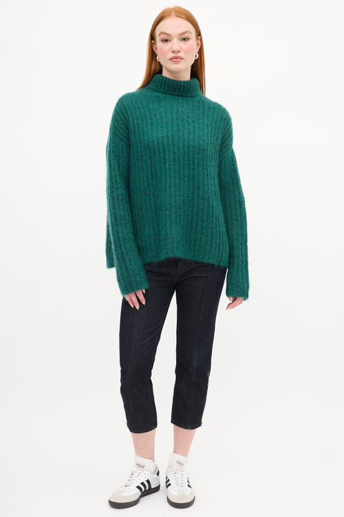 Marni Green Mohair Knit Turtleneck Sweater