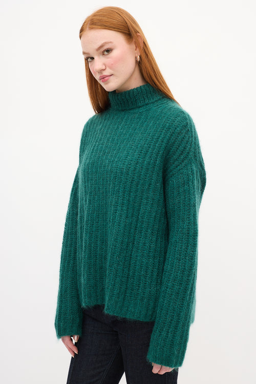 Marni Green Mohair Knit Turtleneck Sweater