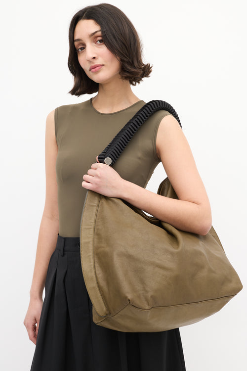 Marni Khaki Green Leather Rope Handle Tote Bag