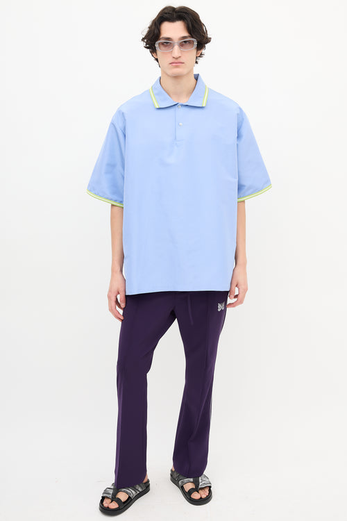 Marni Blue Silk 
Green Trim Polo