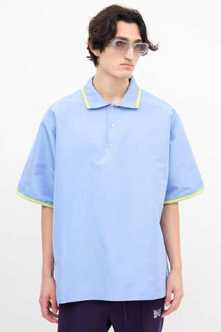 Marni Blue Silk 
Green Trim Polo